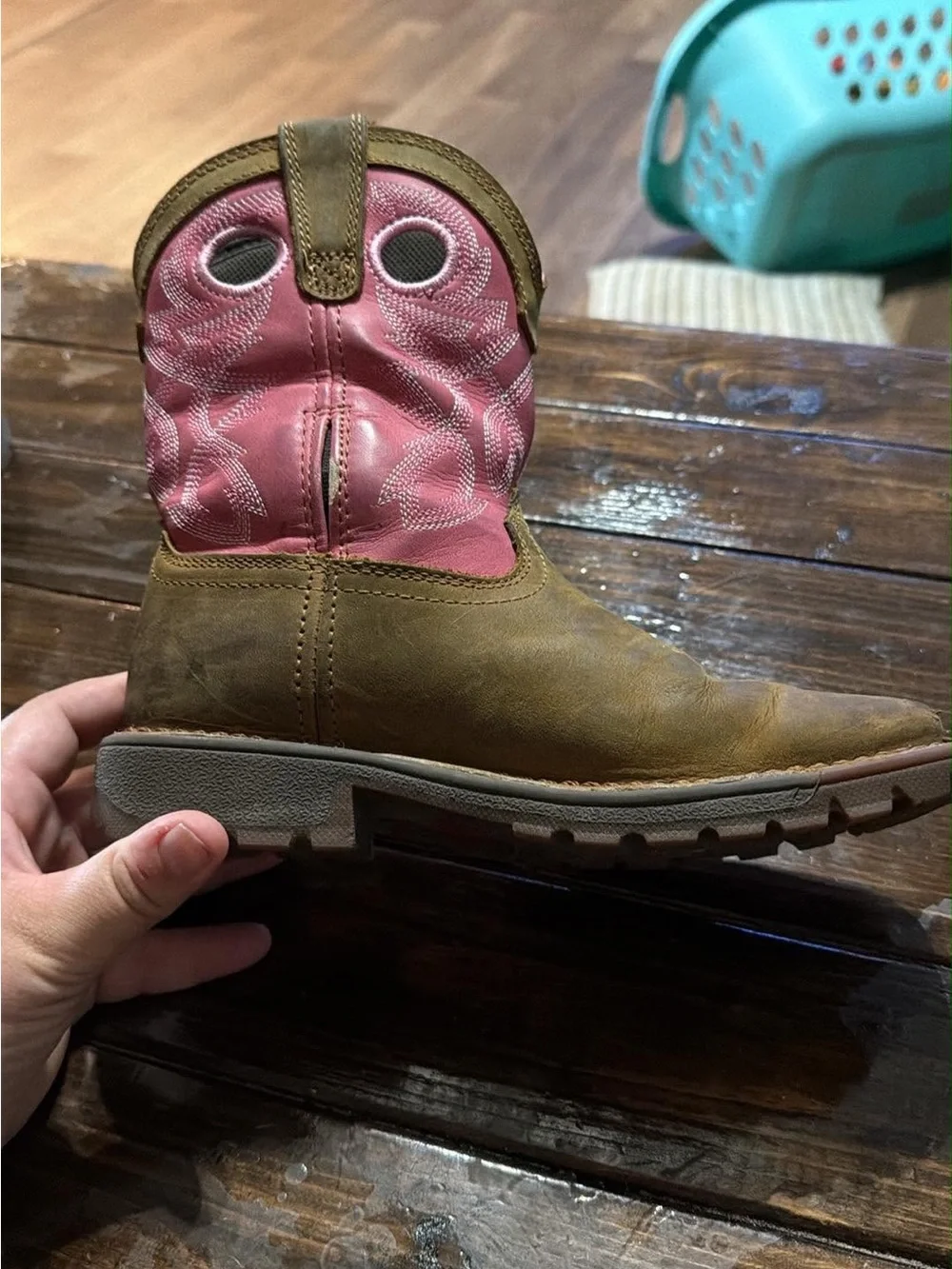 Kids Brown & Pink Western Pull-On Boots